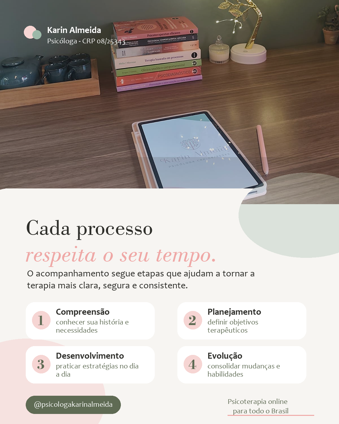 Exemplo de feed — Karin Almeida — arte demonstrativa do Fluxa Social